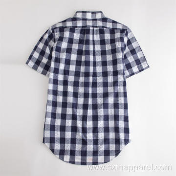 Plaid Short Sleeved Curved Hem Cotton Check Shirt